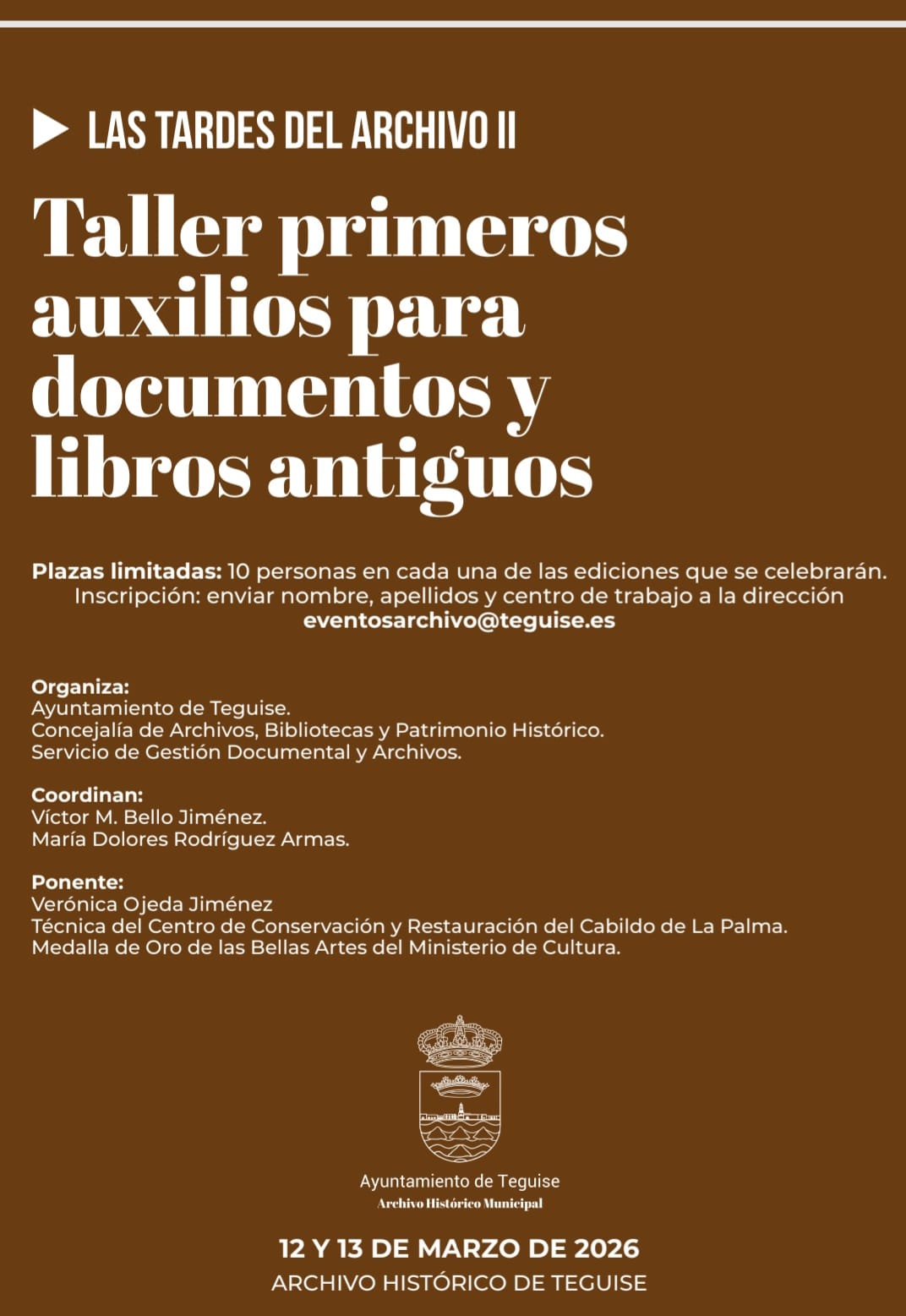 Taller primeros auxilios para documentos y libros antiguos en Teguise