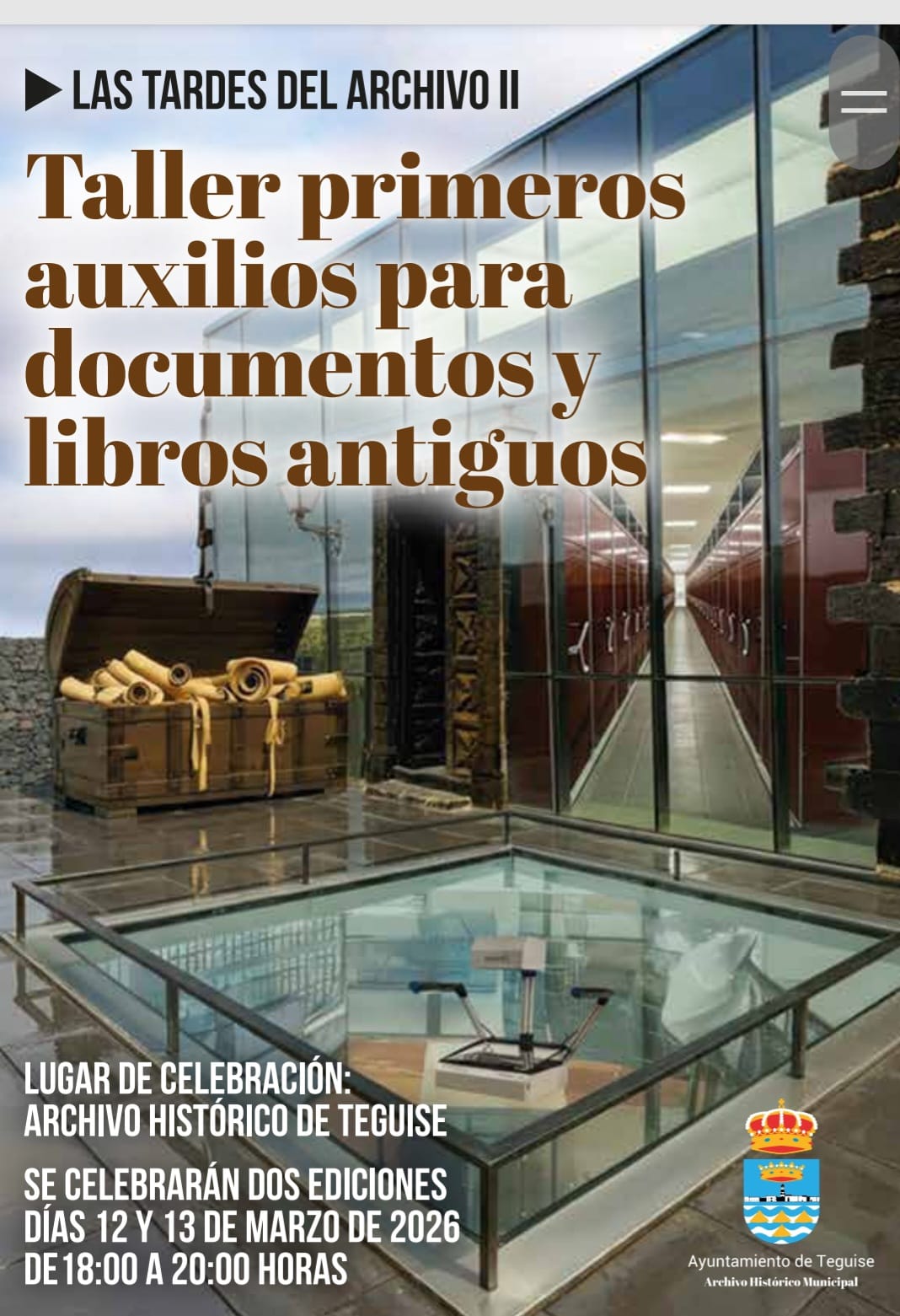 Taller primeros auxilios para documentos y libros antiguos en Teguise